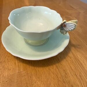 Elegant Cream Butterfly Teacup and Saucer Set 1940’s